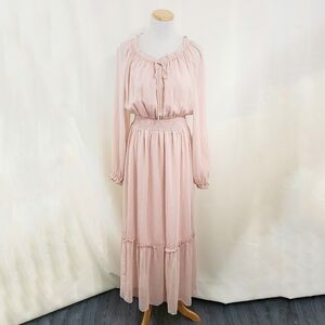 Gilli smocked waist peasant dress light dusty rose pink medium NEW
